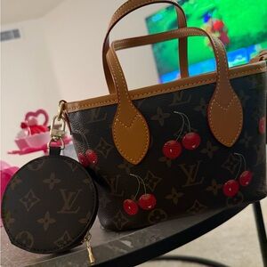 LV never full  Brown and Red Mini Bag with Cherry Design